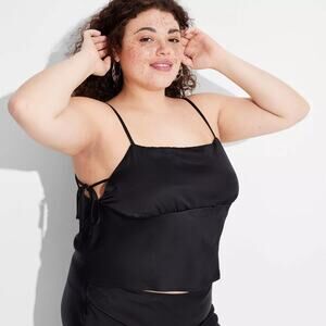 NWT Wild Fable Satin Sleeveless Spaghetti Strap Cropped Tank Top Black Womens XS